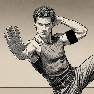 Man performing martial arts pose