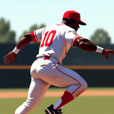 African-American baseball player running bases