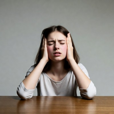 Woman holding head in pain