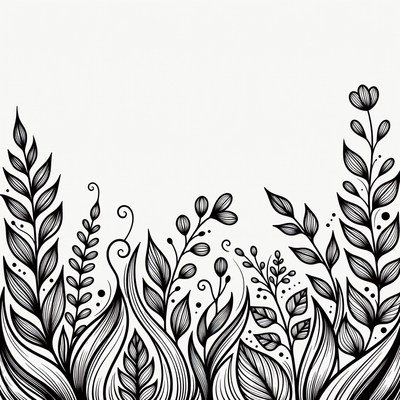 Black Ink Floral Border Illustration