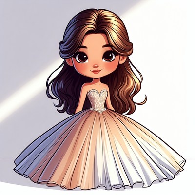 Chibi girl in lace prom dress