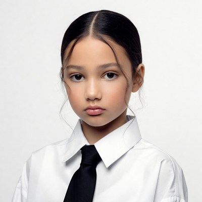 Asian girl in white shirt and black tie