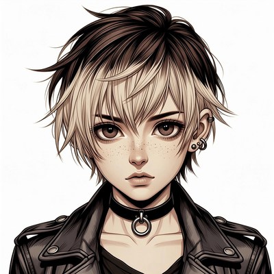 Anime girl with white-black hair