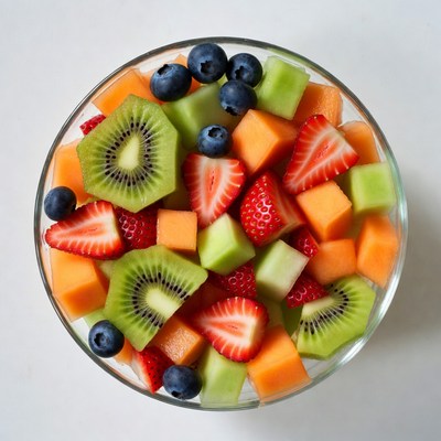 Fruit Salad in Glass Bowl