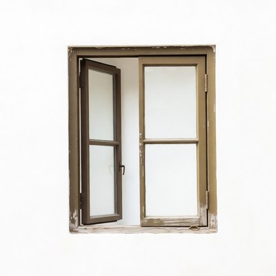 Open Wooden Window on White Wall