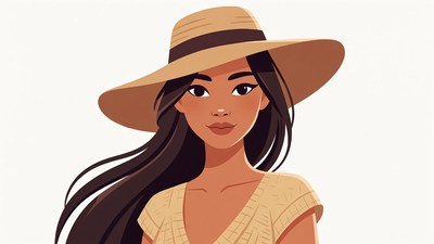 Asian woman in wide-brim straw hat