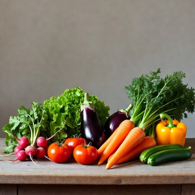 Fresh vegetables on wooden table