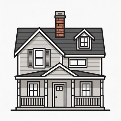 Line Art House with Porch