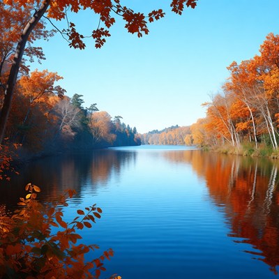 Autumn Lake with Orange Trees