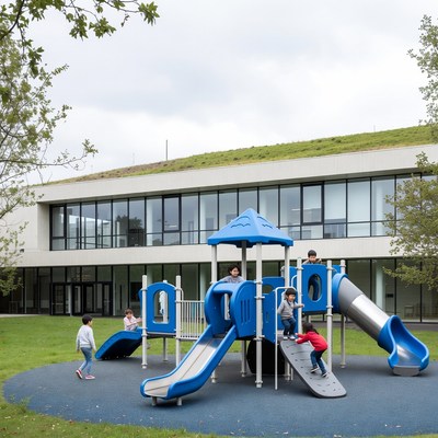 Children playing on playground equipment
