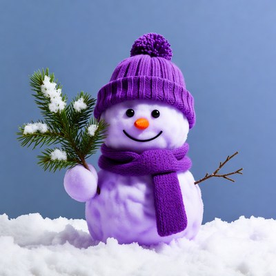 Purple Snowman with Spruce Branch