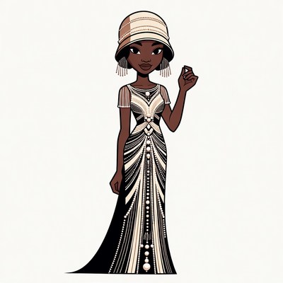 African-American woman in 1920s flapper dress