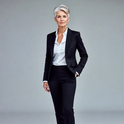 Elegant older woman in black suit