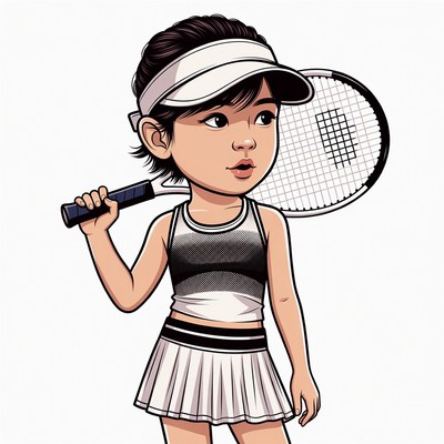 Asian girl holding tennis racket