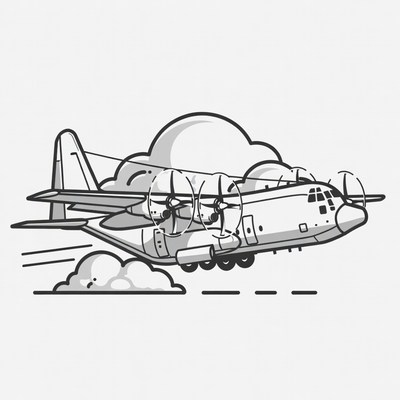 C-130 Hercules flying through clouds