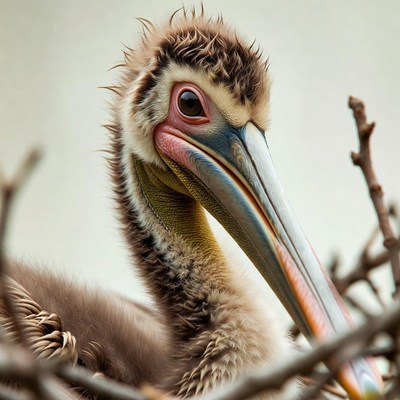 Baby pelican chick in nest