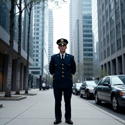 Police officer standing in city street