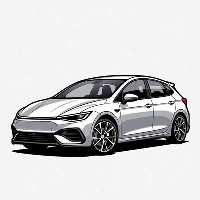 White Hatchback Car Illustration