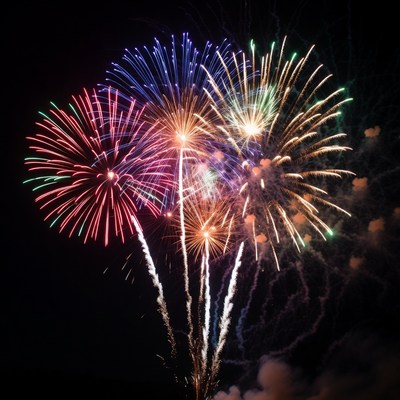 Colorful Fireworks Exploding in Night Sky