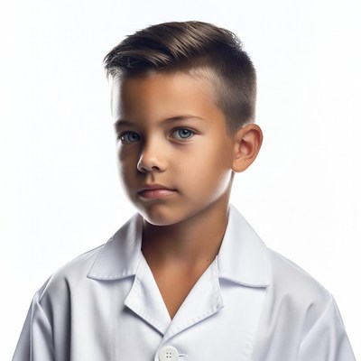 Boy in white doctor's coat