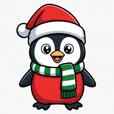 Cartoon Penguin Wearing Santa Hat