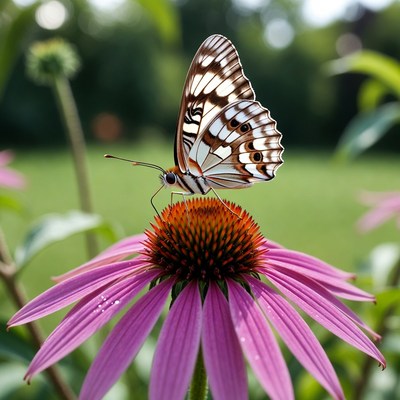 Butterfly perched on pink coneflower