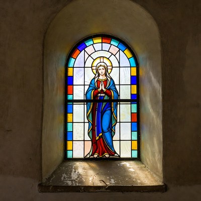 Stained glass Virgin Mary window