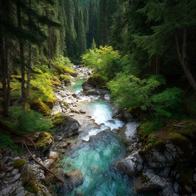 Forest River Flowing Through Rocks