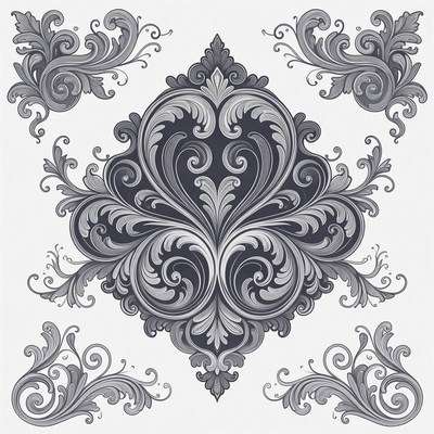 Ornate Gray Floral Vector Ornaments
