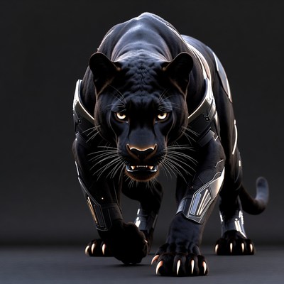 Cyberpunk Black Panther Growling