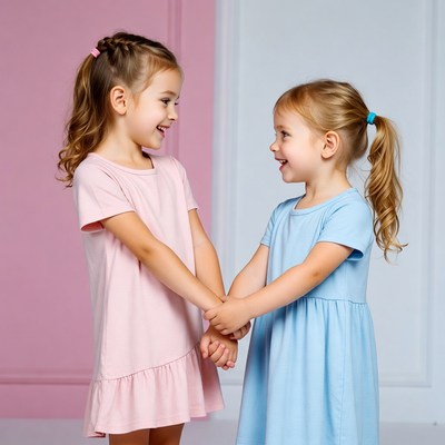 Two girls holding hands smiling