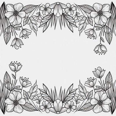 Floral Black and White Frame
