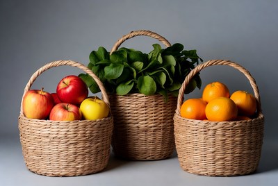 Baskets of Apples Oranges Spinach