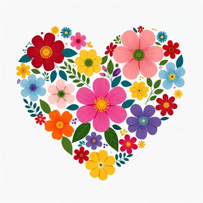 Colorful Floral Heart Illustration