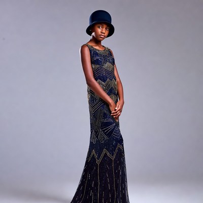 African-American girl in beaded flapper dress