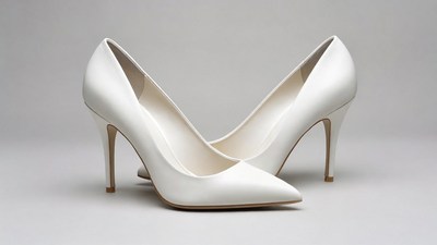 Pair of white high heel shoes