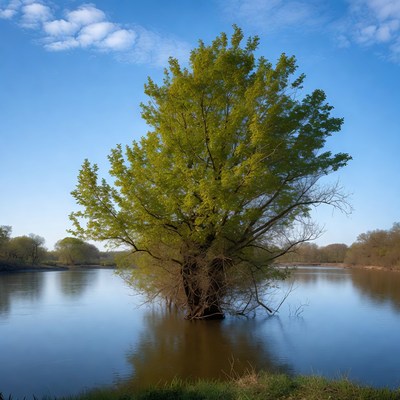 Tree Growing in Calm Lake