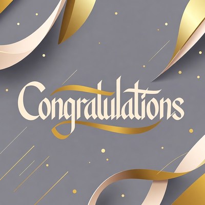 Congratulations Text with Gold Ribbons