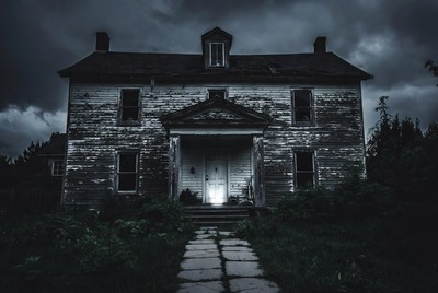 Abandoned haunted house at night