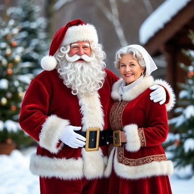 Santa Claus and Mrs. Claus in snow