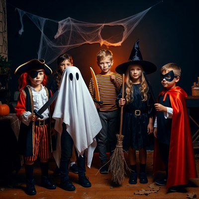 Group of Children in Halloween Costumes