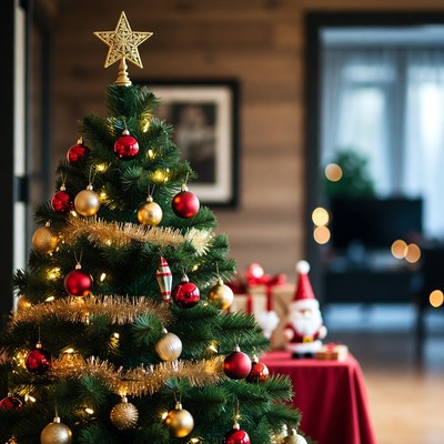 Decorated Christmas Tree with Santa Figurines