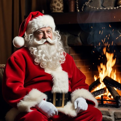 Santa Claus by fireplace