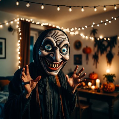 Person in creepy witch mask Halloween