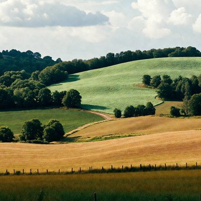 Rolling Green Hills and Fields