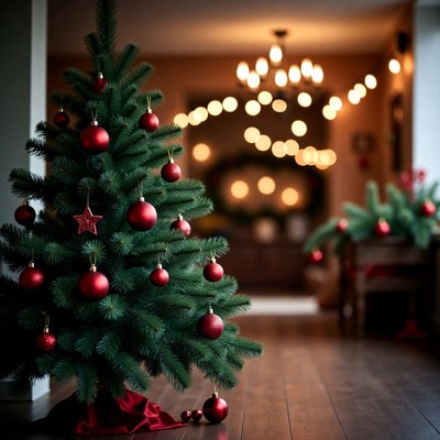 Small Christmas Tree with Red Ornaments