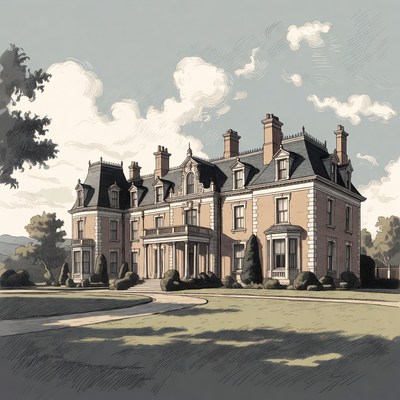 Elegant Brick Mansion Illustration
