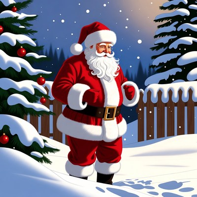 Santa Claus walking in snowy forest