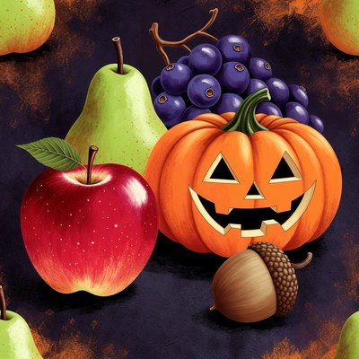Halloween Pumpkin with Fruits and Acorn