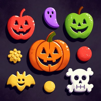 Halloween Icons on Black Background
